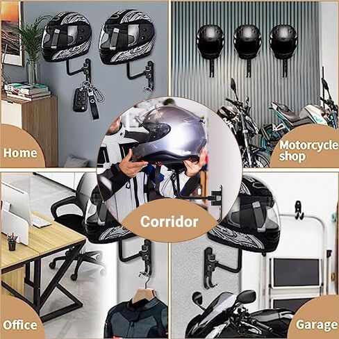 Himiway Motorcycle Helmet Rack, Bike Helmet Wall Mount Bicycle Helmet Holder 180° Rotation with 4 Hooks Helmet Hanger for Motorcycle Bike Racing Coats Suit Caps Rugby Helmets (1 Pack) in Saudi Arabia