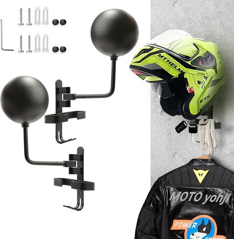 Himiway Motorcycle Helmet Rack, Bike Helmet Wall Mount Bicycle Helmet Holder 180° Rotation with 4 Hooks Helmet Hanger for Motorcycle Bike Racing Coats Suit Caps Rugby Helmets (1 Pack) in Saudi Arabia