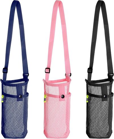 3Pcs Water Bottle Holder with Strap Water Bottle Carrier with Adjustable Shoulder Strap Water Bottle Sling Bag for Outdoor Hiking Camping Walking Travel Water Bottle Sleeve, Black, Dark Blue and Pink in Saudi Arabia