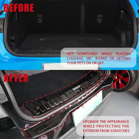 AOSKonology Compatible with Mach E Rear Bumper & Trunk Sill Set Cover Protector Accessories,Stainless Steel Bumper Guards Set of 2 Compatible with Mustang Mach-E 2021-2024 Interior Accessories(Black) in Kuwait