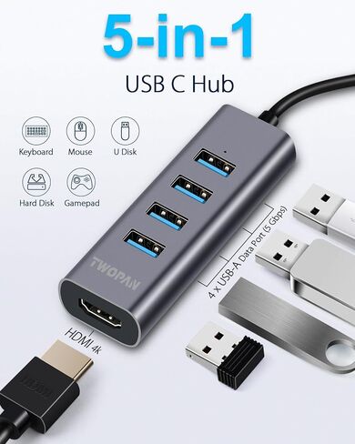 TWOPAN USB-C Hub with 4K HDMI, 4 USB 3.0 Ports, 5Gbps Data Transfer – Ultra-Compact Aluminum Adapter for MacBook, iPad Pro, XPS, Surface, ThinkPad & USB-C Laptops in Saudi Arabia
