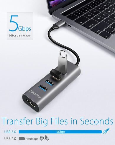 TWOPAN USB-C Hub with 4K HDMI, 4 USB 3.0 Ports, 5Gbps Data Transfer – Ultra-Compact Aluminum Adapter for MacBook, iPad Pro, XPS, Surface, ThinkPad & USB-C Laptops in Saudi Arabia