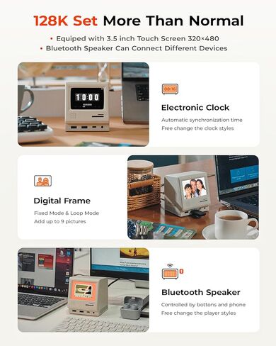 محطة إرساء RayCue 14 في 1 مع محور 7 في 1، ومحطة إرساء USB C مع شاشات HDMI ثلاثية 4K@60 هرتز، وشحن PD، ومحول طاقة 130 وات، ومركز ديكور سطح المكتب القديم مع ساعة رقمية/إطار صور/مشغل موسيقى in Kuwait