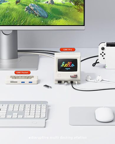 محطة إرساء RayCue 14 في 1 مع محور 7 في 1، ومحطة إرساء USB C مع شاشات HDMI ثلاثية 4K@60 هرتز، وشحن PD، ومحول طاقة 130 وات، ومركز ديكور سطح المكتب القديم مع ساعة رقمية/إطار صور/مشغل موسيقى in Kuwait