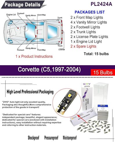 PL2424A - (15 لمبة) مجموعة إضاءة داخلية LED بديلة لسيارة شيفروليه كورفيت C5 1997-2004، ترقية حزمة ملحقات مصابيح إضاءة القبة البيضاء in Saudi Arabia