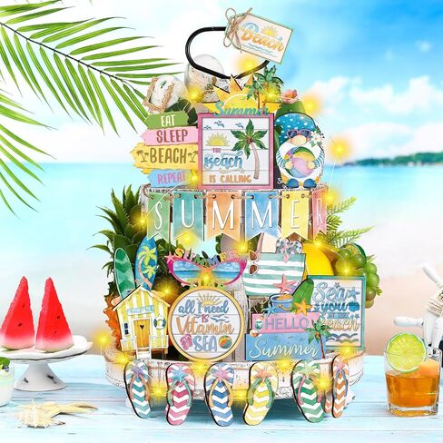 24 Pcs Hello Spring Tiered Tray Decor Set Spring with LED String Lights Flower Tulip Tiered Tray Decorations Spring Table Wooden Sign Rustic Farmhouse Decor for Spring Home Kitchen Party Decor in Saudi Arabia