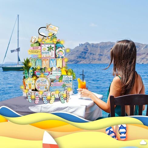 24 Pcs Hello Spring Tiered Tray Decor Set Spring with LED String Lights Flower Tulip Tiered Tray Decorations Spring Table Wooden Sign Rustic Farmhouse Decor for Spring Home Kitchen Party Decor in Saudi Arabia