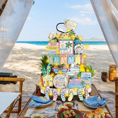 24 Pcs Hello Spring Tiered Tray Decor Set Spring with LED String Lights Flower Tulip Tiered Tray Decorations Spring Table Wooden Sign Rustic Farmhouse Decor for Spring Home Kitchen Party Decor in Saudi Arabia