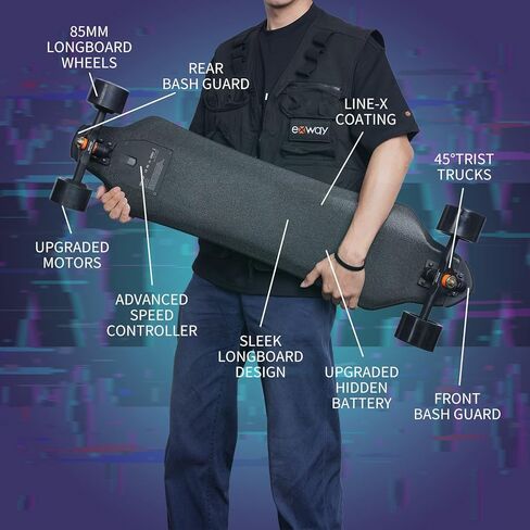 X1 Max Electric Skateboard with Remote, 28 Mph Top Speed & 18 Miles Range, 440 LBS Max Load, Stealth Deck Design, IP55 Waterproof, Electric Longboard for Adults ＆Teens Beginners in Kuwait