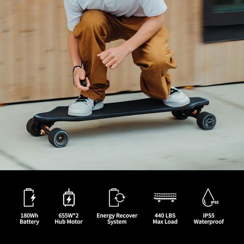 X1 Max Electric Skateboard with Remote, 28 Mph Top Speed & 18 Miles Range, 440 LBS Max Load, Stealth Deck Design, IP55 Waterproof, Electric Longboard for Adults ＆Teens Beginners in Kuwait