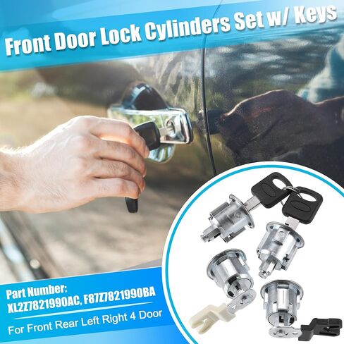 X AUTOHAUX 1 Set الجبهة 4 قفل الباب اسطوانة بهلوان مفتاح الإشعال بداية اسطوانة مع مفتاح لفورد E-150 E-250 2003-2006 لفورد E-350 Econoline Club Wagon NO. XL2Z7821990AC/1L3Z11582A in Saudi Arabia