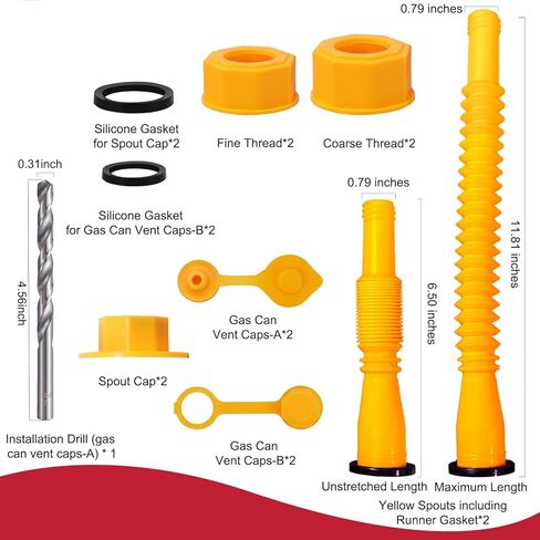 17 قطعة بديلة لفوهة علب الغاز، فوهة غاز للبنزين 5 جالون، مجموعة فوهة علب الغاز ذات الطراز القديم قابلة للتمديد حتى 11.7 بوصة مع فوهات مرنة، أغطية طوق لولبية، حشية أكثر سمكًا، غطاء صنبور، in Kuwait