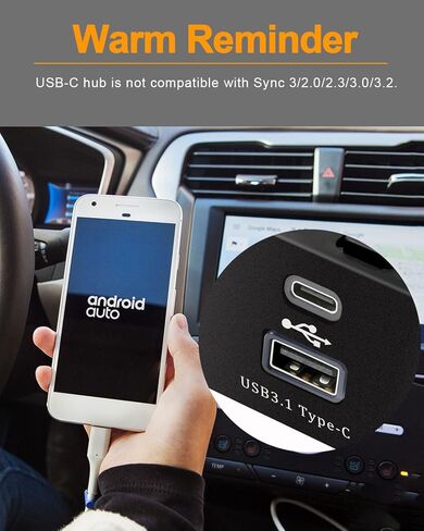 Carplay USB Interface Hub USB + Type-C Module HC3Z-19A387-B-G متوافق مع Ford Lincoln SYNC 3 الإصدار 3.4 يدعم الشحن السريع، مناسب لـ Apple Carplay Android in Kuwait