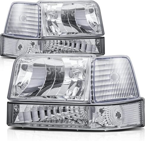 مجموعة M-AUTO مكونة من 6 قطع من المصابيح الأمامية البديلة لعام 1992 1993 1994 1995 1996 Ford F-150 F-250 F-350 Bronco، مصابيح أمامية على طراز المصنع مع زاوية شفافة لجانب الركاب والسائق in Kuwait