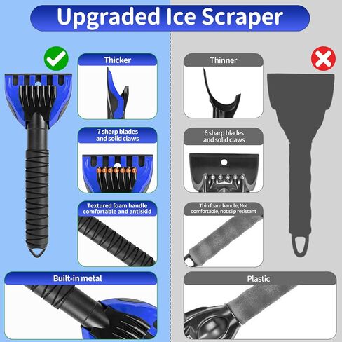 مكشطة ثلج للسيارة، عبوتان من كاشطات الزجاج الأمامي مع مقبض إسفنجي لإزالة الصقيع والثلج، مجرفة ثلج مناسبة للسيارات أو سيارات الدفع الرباعي أو الشاحنات (أسود وأزرق) in Kuwait