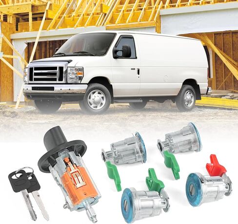 أسطوانة قفل مفتاح الإشعال متوافقة مع Ford Econoline E150 E250 E350 Van 1997-2020 W/ 4 أسطوانة قفل الباب واستبدال المفتاح # 703369 597638 707624 DL5886 in Kuwait