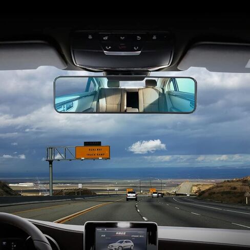 11" Blue Anti Glare HD Convex Car Rear View Mirror, Universal Interior Clip on Wide Angle RearView Mirror to Reduce Blind Spot for Cars SUV Trucks (Blue Mirror/Anti Glare, 11" Oblong) in Saudi Arabia