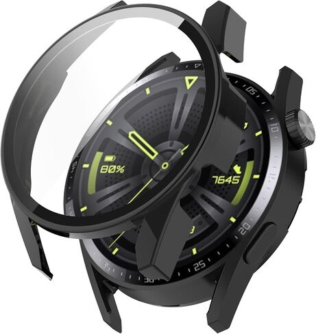 2 Pack Bumper Case Compatible for Huawei Watch GT 3 46mm Screen Protector, Hard PC Case HD Clear Tempered Glass Film Anti-Scratch Full Coverage Protective Case Cover for Huawei Watch GT3 46mm in Saudi Arabia