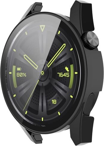2 Pack Bumper Case Compatible for Huawei Watch GT 3 46mm Screen Protector, Hard PC Case HD Clear Tempered Glass Film Anti-Scratch Full Coverage Protective Case Cover for Huawei Watch GT3 46mm in Saudi Arabia