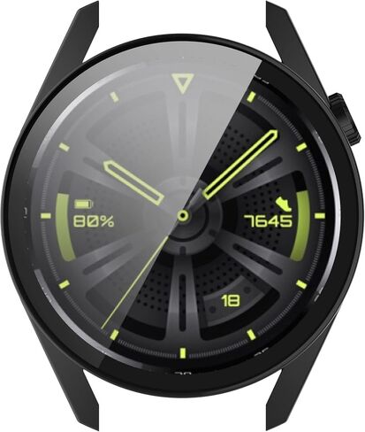 2 Pack Bumper Case Compatible for Huawei Watch GT 3 46mm Screen Protector, Hard PC Case HD Clear Tempered Glass Film Anti-Scratch Full Coverage Protective Case Cover for Huawei Watch GT3 46mm in Saudi Arabia