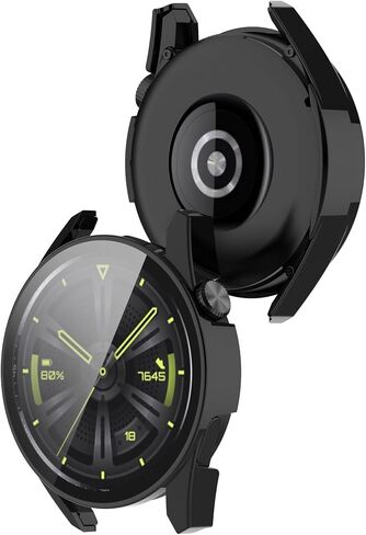 2 Pack Bumper Case Compatible for Huawei Watch GT 3 46mm Screen Protector, Hard PC Case HD Clear Tempered Glass Film Anti-Scratch Full Coverage Protective Case Cover for Huawei Watch GT3 46mm in Saudi Arabia
