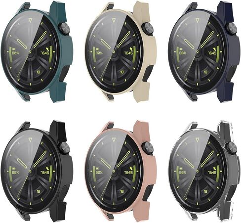 2 Pack Bumper Case Compatible for Huawei Watch GT 3 46mm Screen Protector, Hard PC Case HD Clear Tempered Glass Film Anti-Scratch Full Coverage Protective Case Cover for Huawei Watch GT3 46mm in Saudi Arabia