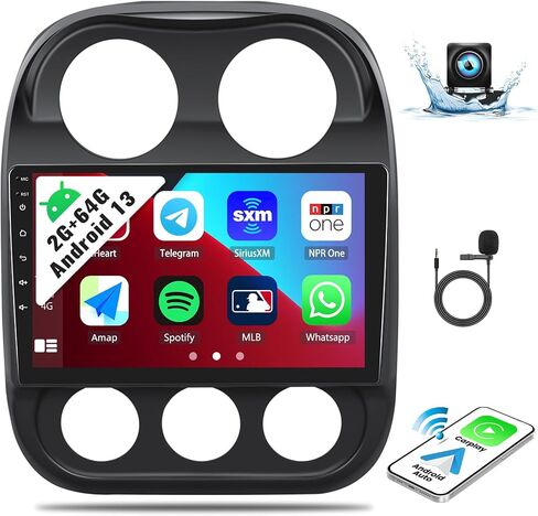 UNITOPSCI 2G+64G for Jeep Compass Patriot 2010-2016 Radio Android Car Stereo Wireless Apple CarPlay Android Auto Bluetooth 10.1" HD Touchscreen GPS Navigation HiFi WiFi FM/RDS + AHD Backup Camera Mic in Saudi Arabia
