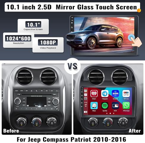 UNITOPSCI 2G+64G for Jeep Compass Patriot 2010-2016 Radio Android Car Stereo Wireless Apple CarPlay Android Auto Bluetooth 10.1" HD Touchscreen GPS Navigation HiFi WiFi FM/RDS + AHD Backup Camera Mic in Saudi Arabia