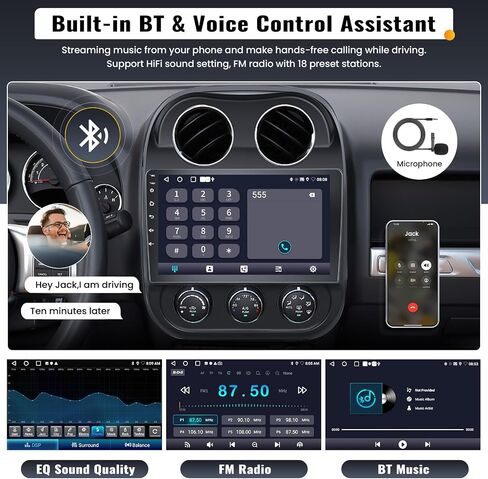 UNITOPSCI 2G+64G for Jeep Compass Patriot 2010-2016 Radio Android Car Stereo Wireless Apple CarPlay Android Auto Bluetooth 10.1" HD Touchscreen GPS Navigation HiFi WiFi FM/RDS + AHD Backup Camera Mic in Saudi Arabia