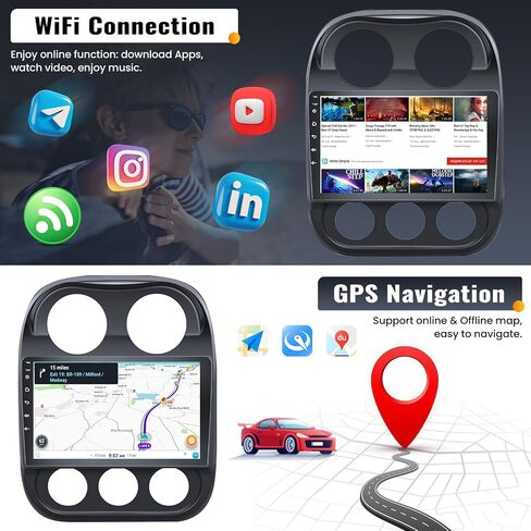 UNITOPSCI 2G+64G for Jeep Compass Patriot 2010-2016 Radio Android Car Stereo Wireless Apple CarPlay Android Auto Bluetooth 10.1" HD Touchscreen GPS Navigation HiFi WiFi FM/RDS + AHD Backup Camera Mic in Saudi Arabia