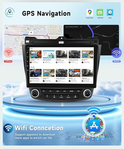 راديو سيارة 8 Core+2G+64G لسيارة Honda Accord 2003 2004 2005 2006 2007، ستيريو سيارة Apple Carplay Android Auto لاسلكي، شاشة لمس IPS 10.1 بوصة مع WiFi، GPS، بلوتوث، FM/RDS، 32EQ DSP، كاميرا خلفية in Kuwait