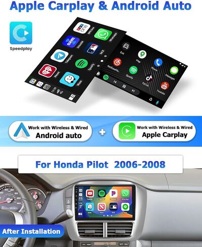 2+64GB Wireless Apple Carplay for Honda Pilot Android Radio 2006-2008, Hikity 9 Inch Touch Screen Pilot Stereo with Android Auto, GPS Navigation, WiFi, Bluetooth, WiFi, Mirror Link, SWC, Backup Cam in Saudi Arabia