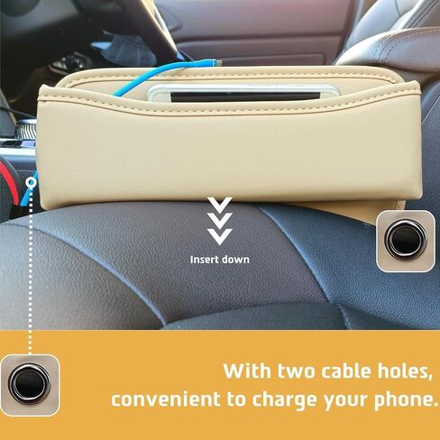 Car Seat Gap Filler, Leather Car Seat Organizer, Universal Fit Car Seat Storage Box, Adjustable Front Seat Automotive Accessories for Phones,Glasses,Keys,Cards,Small Items.(Beige) in Saudi Arabia