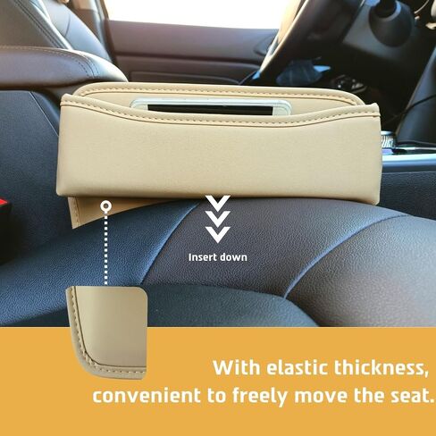 Car Seat Gap Filler, Leather Car Seat Organizer, Universal Fit Car Seat Storage Box, Adjustable Front Seat Automotive Accessories for Phones,Glasses,Keys,Cards,Small Items.(Beige) in Saudi Arabia