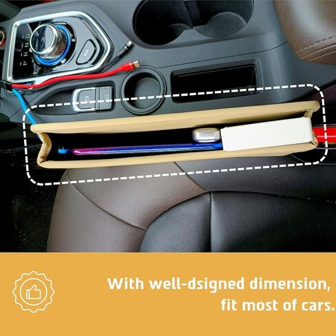 Car Seat Gap Filler, Leather Car Seat Organizer, Universal Fit Car Seat Storage Box, Adjustable Front Seat Automotive Accessories for Phones,Glasses,Keys,Cards,Small Items.(Beige) in Saudi Arabia