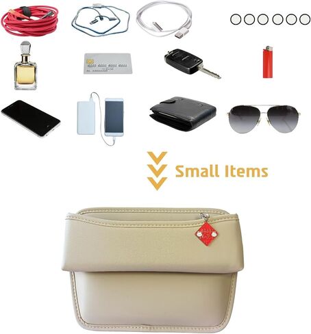 Car Seat Gap Filler, Leather Car Seat Organizer, Universal Fit Car Seat Storage Box, Adjustable Front Seat Automotive Accessories for Phones,Glasses,Keys,Cards,Small Items.(Beige) in Saudi Arabia