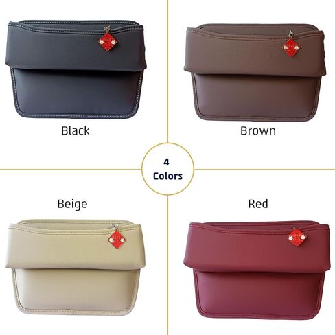 Car Seat Gap Filler, Leather Car Seat Organizer, Universal Fit Car Seat Storage Box, Adjustable Front Seat Automotive Accessories for Phones,Glasses,Keys,Cards,Small Items.(Beige) in Saudi Arabia