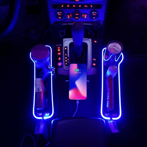 WENMER حشو فجوات مقعد السيارة، منظم فجوات مقعد السيارة مع ضوء LED متعدد الوظائف، صندوق تخزين منظم فجوات المقعد مع منفذ شحن USB، حشو فجوة وحدة التحكم في السيارة لحامل أكواب محفظة الهاتف (عبوتان، أسود) in Kuwait