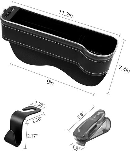 WENMER حشو فجوات مقعد السيارة، منظم فجوات مقعد السيارة مع ضوء LED متعدد الوظائف، صندوق تخزين منظم فجوات المقعد مع منفذ شحن USB، حشو فجوة وحدة التحكم في السيارة لحامل أكواب محفظة الهاتف (عبوتان، أسود) in Kuwait