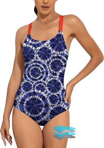 ملابس سباحة من بيوتيكيني قطعة واحدة مضادة للتسرب للحيض للنساء للتدريب الرياضي بدلة استحمام للفتيات المراهقات باللون البرتقالي والأزرق الحلزوني in Kuwait