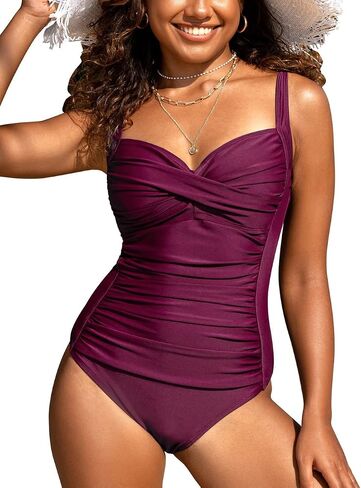 Hilor Women's One Piece Swimsuits Front Twist Bathing Suits Tummy Control Swimwear Retro Inspired Monokini in Saudi Arabia