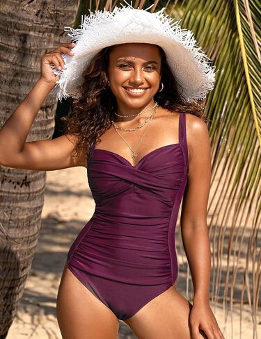 Hilor Women's One Piece Swimsuits Front Twist Bathing Suits Tummy Control Swimwear Retro Inspired Monokini in Saudi Arabia