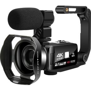 Video Camera Camcorder 4K Ultra 48MP 18X Digital Zoom Camcorder WiFi IR Night Vision Vlogging Camera for YouTube 3.0inch HD Touch Screen Camera with External Microphone, Stabilizer and Remote Control
