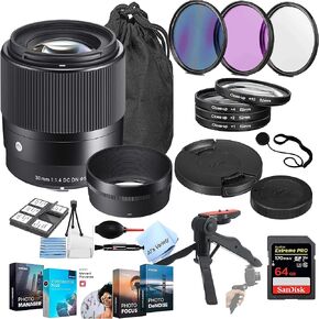 Al's Variety-Sigma Intl. Sigma 30mm f/1.4 DC DN Contemporary Lens for Sony E W/Extreme Pro SD Card, Photo Edit Software, More (27pcs)