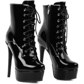LingxiaUne Women’s High Heel Boots Lace-Up Stiletto Platform Ankle Boots for Stylish Party & Stage