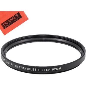 62mm UV Filter for Panasonic DMC-FZ1000 4K Point and Shoot Camera + Microfiber Cleaning Cloth