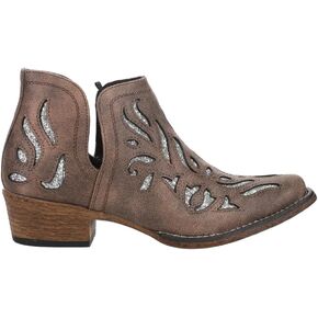 ROPER Womens Ava Glitz Tooled-Inlay Snip Toe Casual Boots Ankle Low Heel 1-2" - Brown