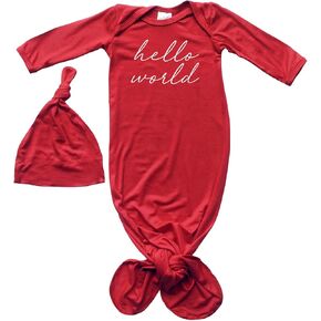 Hello World Script Silky Baby Gown with Hat- for Boys and Girls-Boy, Girl, Gender Neutral
