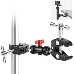 Double Super Clamp Camera Mount with Magic Arm, Aluminum Double Clamp Mount Umbrella Holder for Desk, Studio Light/Boom Stand, Photography Reflector, Cross Bars, Bike/Motor Handlebars (SY004)