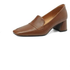 TinaCus Women's Square Toe Genuine Leather Handmade Chunky Heels Slip-on Casual Loafers Shoes